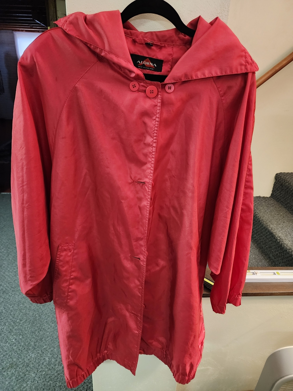 Alorna Vintage Women's Red Hooded Lightweight Raincoat